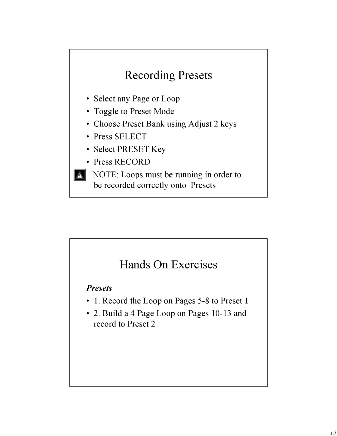 High End Systems Universal Controller manual Recording Presets, Hands On Exercises 