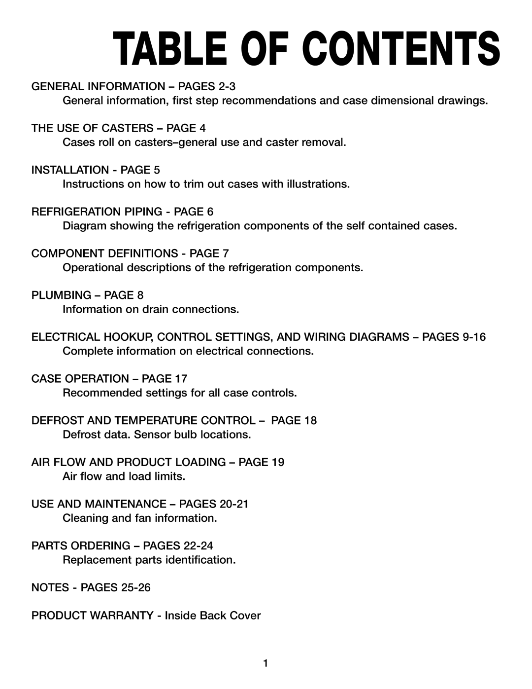 Hill Phoenix 05DMA manual Table of Contents 