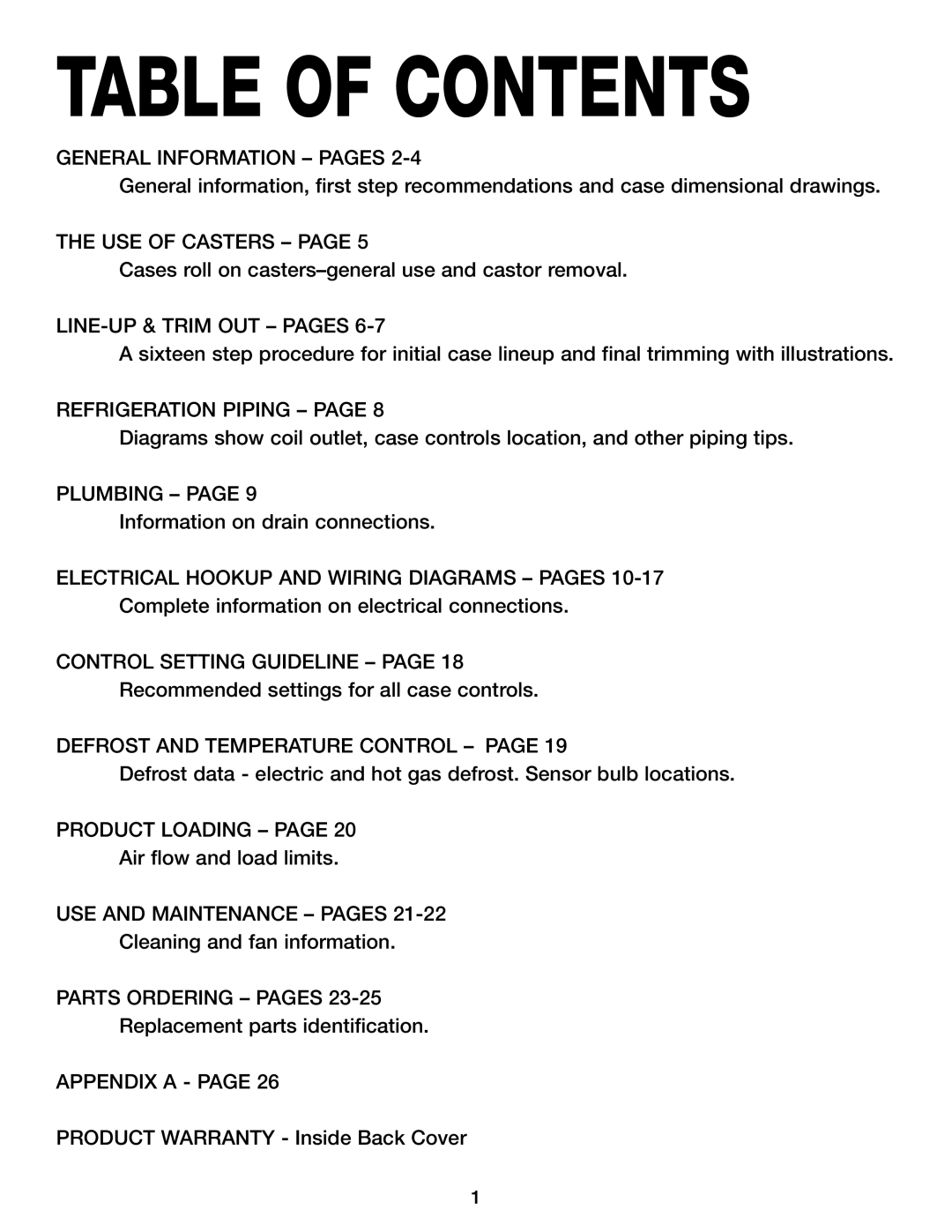 Hill Phoenix KRZH manual Table of Contents 