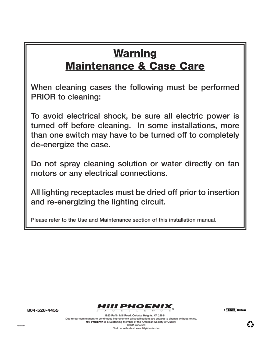 Hill Phoenix OSAA manual Maintenance & Case Care 