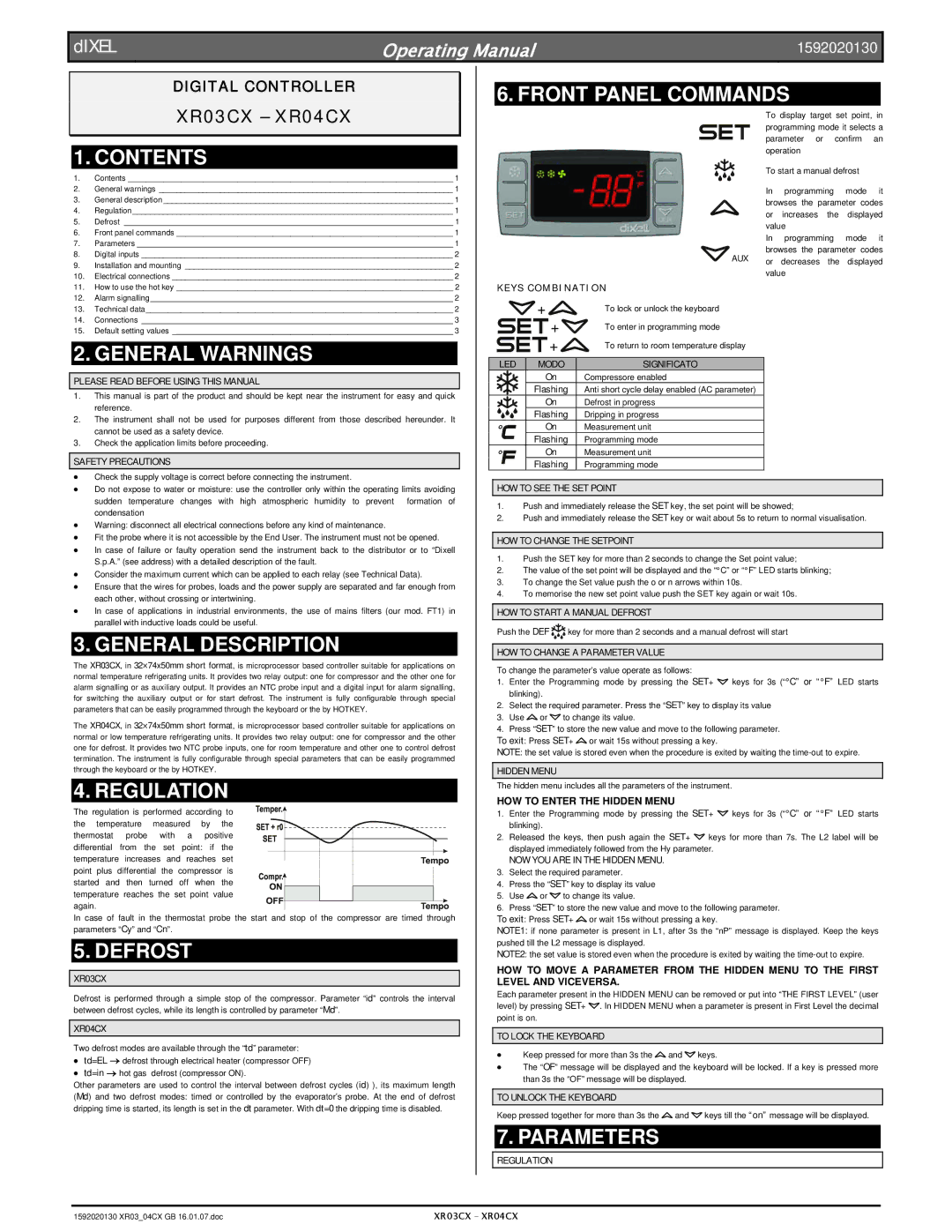 Hill Phoenix P074749F dimensions Front Panel Commands 