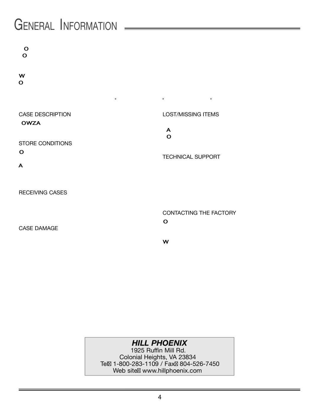 Hill Phoenix P074749F dimensions General Information 