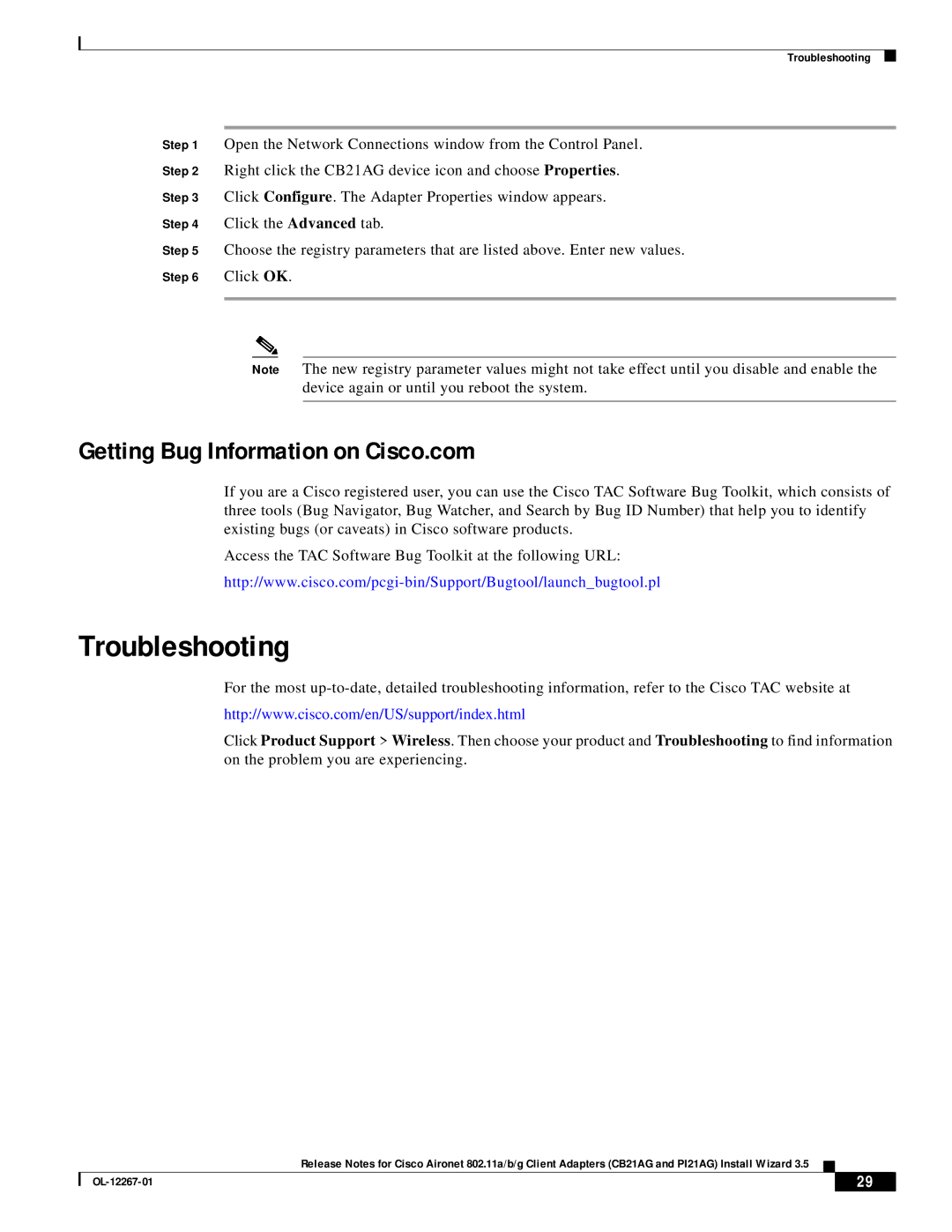 Hilme CB21AG, PI21AG manual Troubleshooting, Getting Bug Information on Cisco.com 