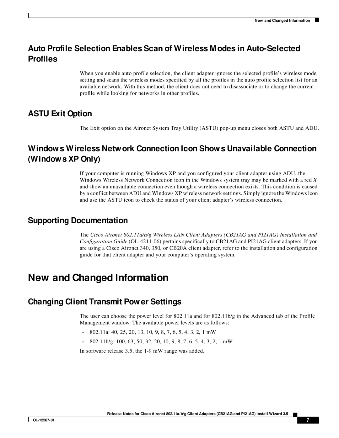 Hilme CB21AG, PI21AG manual New and Changed Information, Astu Exit Option, Supporting Documentation 