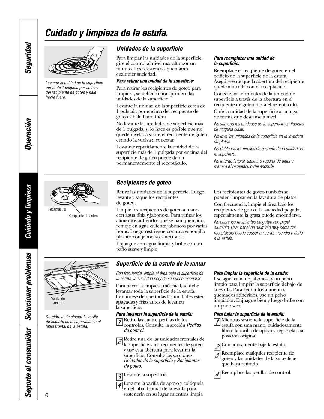 Hilti JP626, JP328 owner manual Soporte al consumidor Solucionar problemas, Unidades de la superficie, Recipientes de goteo 