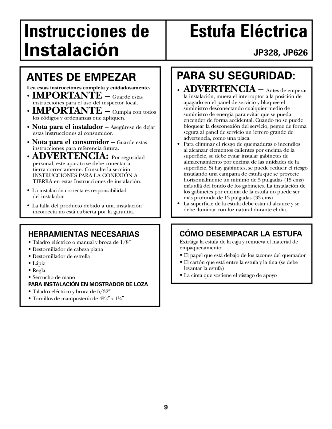 Hilti JP328, JP626 owner manual Herramientas Necesarias, Cómo Desempacar LA Estufa 