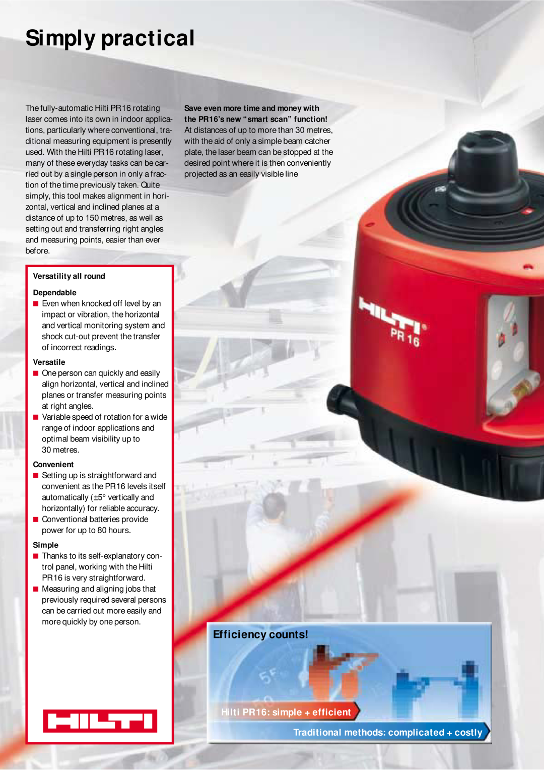 Hilti PR 16 manual Simply practical, Efficiency counts, Versatility all round Dependable, Versatile, Convenient, Simple 