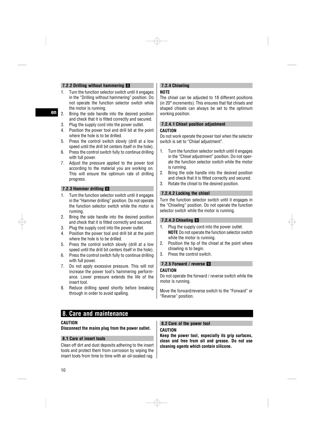 Hilti TE 7-C operating instructions Care and maintenance 