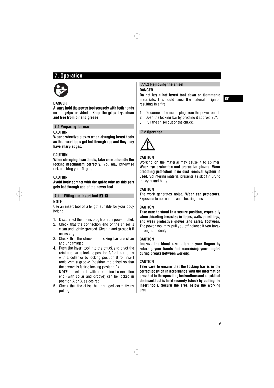 Hilti TE3000-AVR operating instructions Operation, Preparing for use, Fitting the insert tool 4 