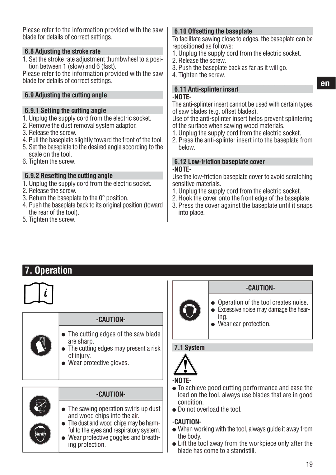 Hilti WSJ 850, WSJ 750 operating instructions Operation 