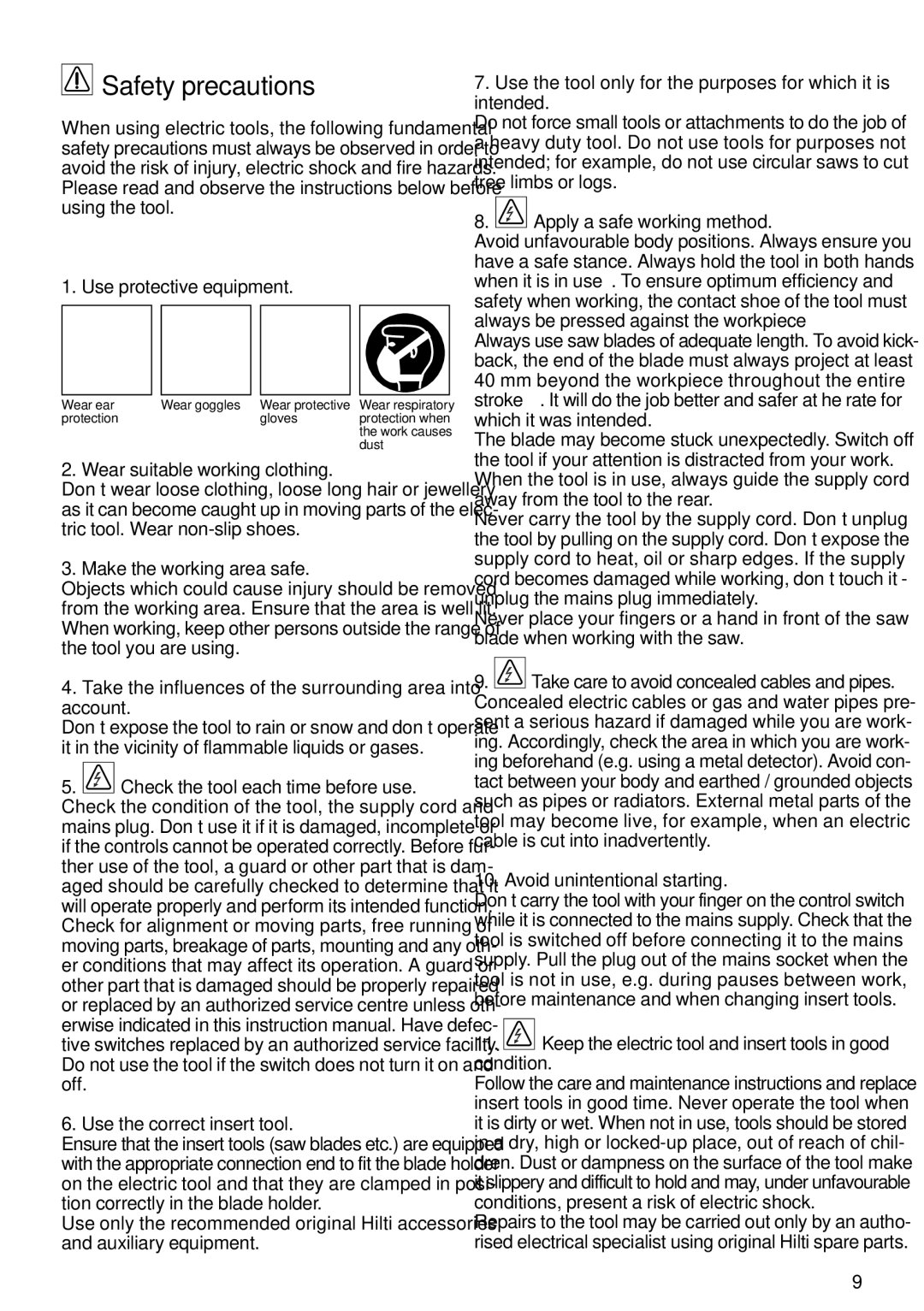 Hilti WSR1000 operating instructions Safety precautions 