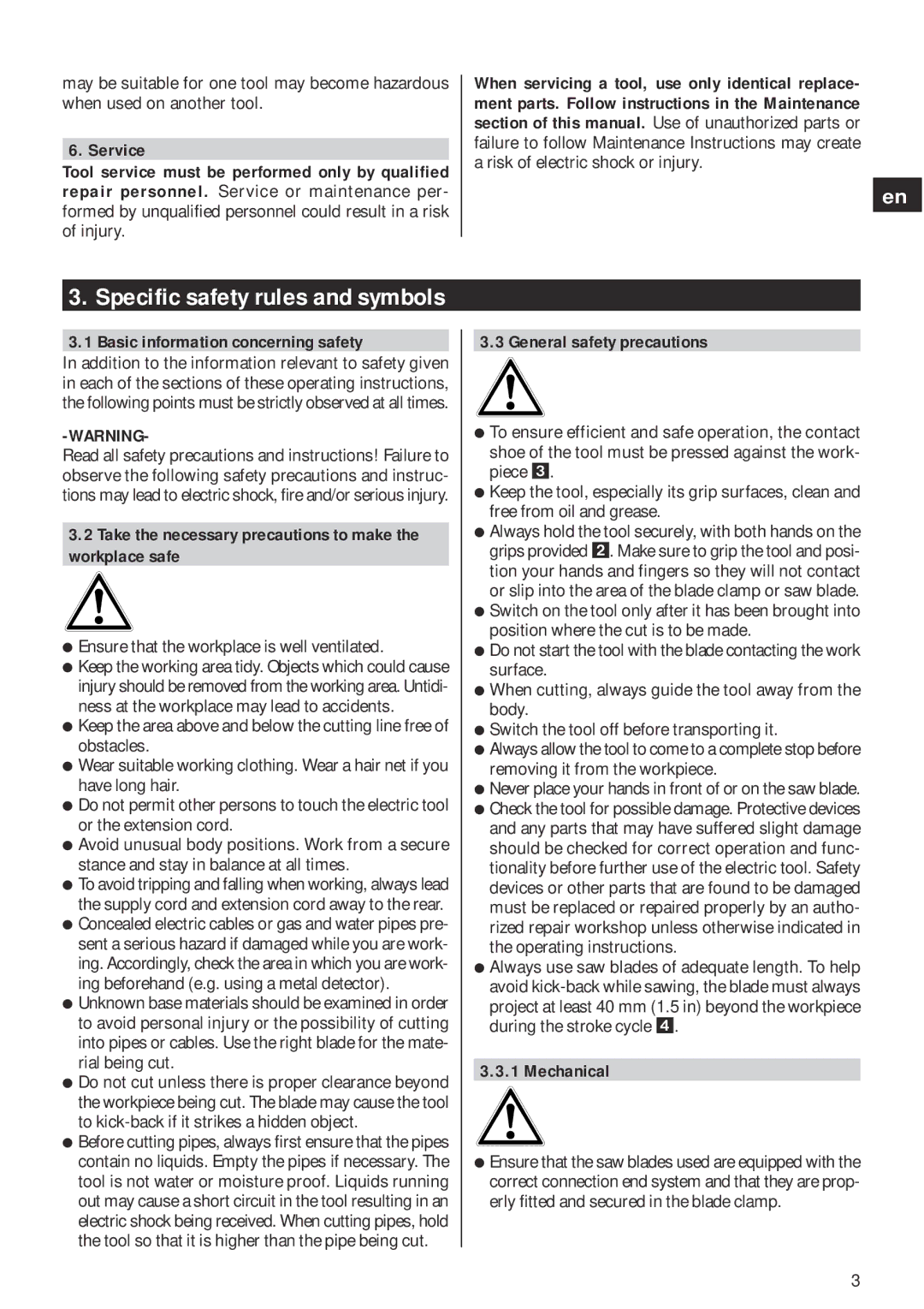 Hilti WSR1250-PE, WSR900-PE Basic information concerning safety, Take the necessary precautions to make the workplace safe 