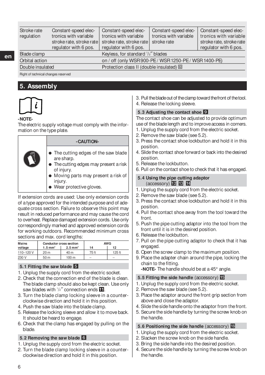 Hilti WSR900-PE, WSR1250-PE, WSR1400-PE operating instructions Assembly 