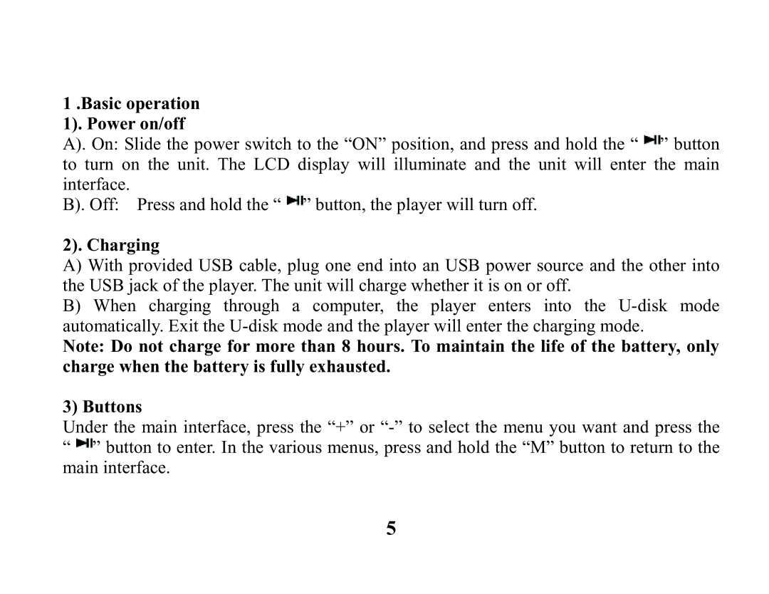 Hip Street HS-2012 instruction manual Basic operation Power on/off, Charging, Buttons 