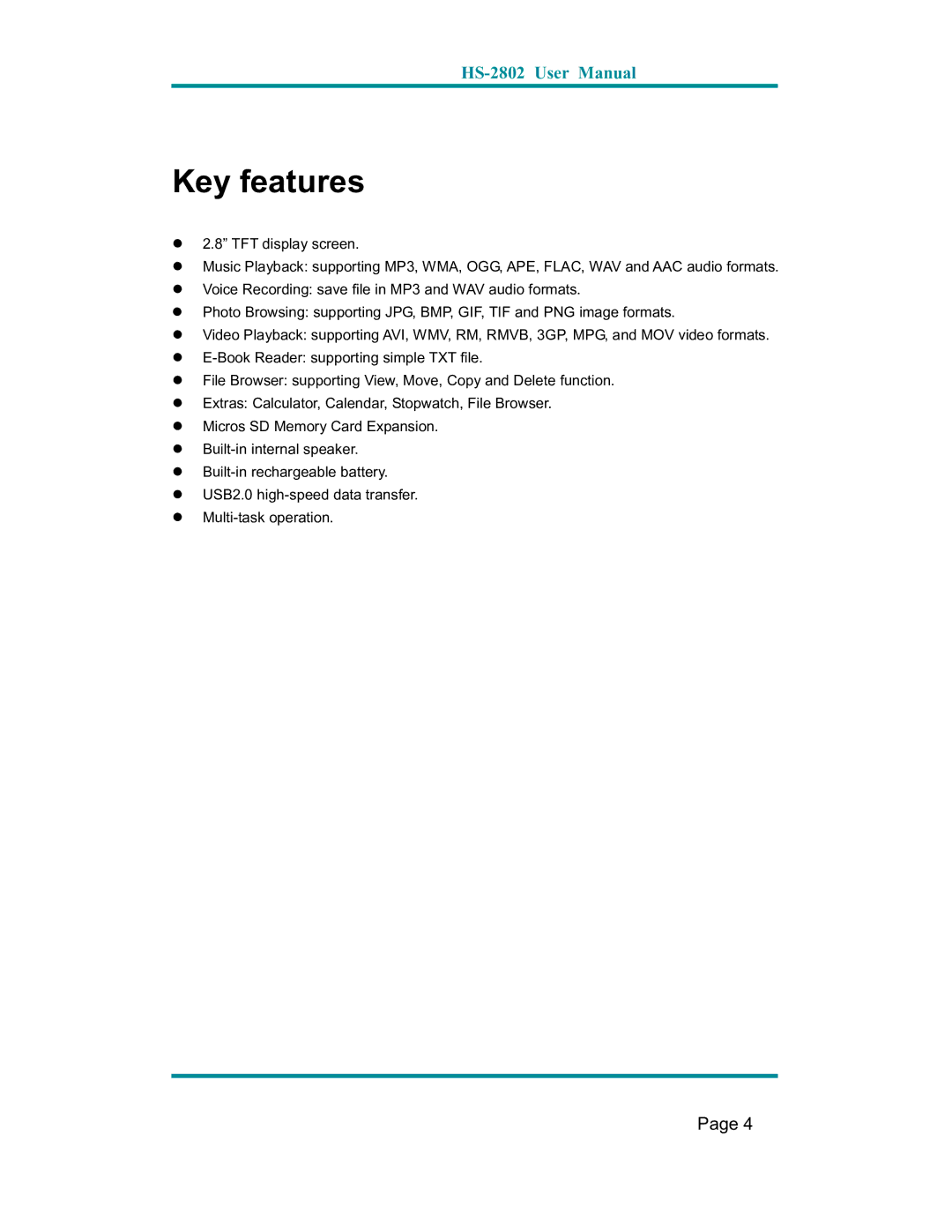 Hip Street HS-2802 user manual Key features 