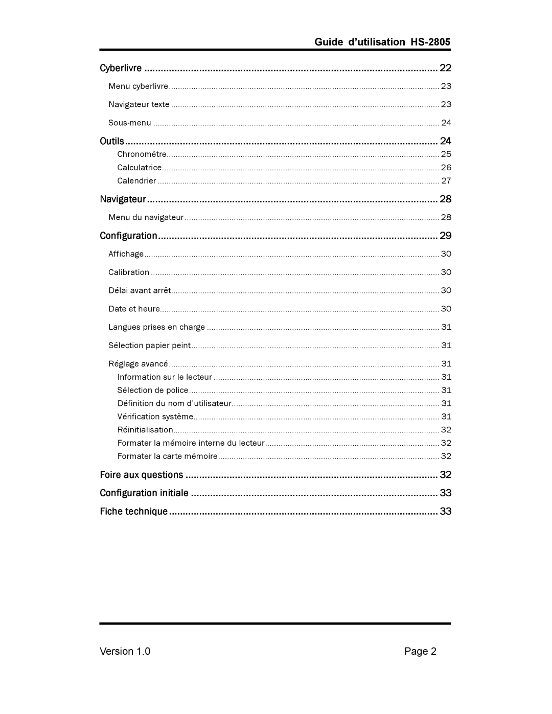 Hip Street HS-2805 user manual Menu cyberlivre Navigateur texte Sous-menu 