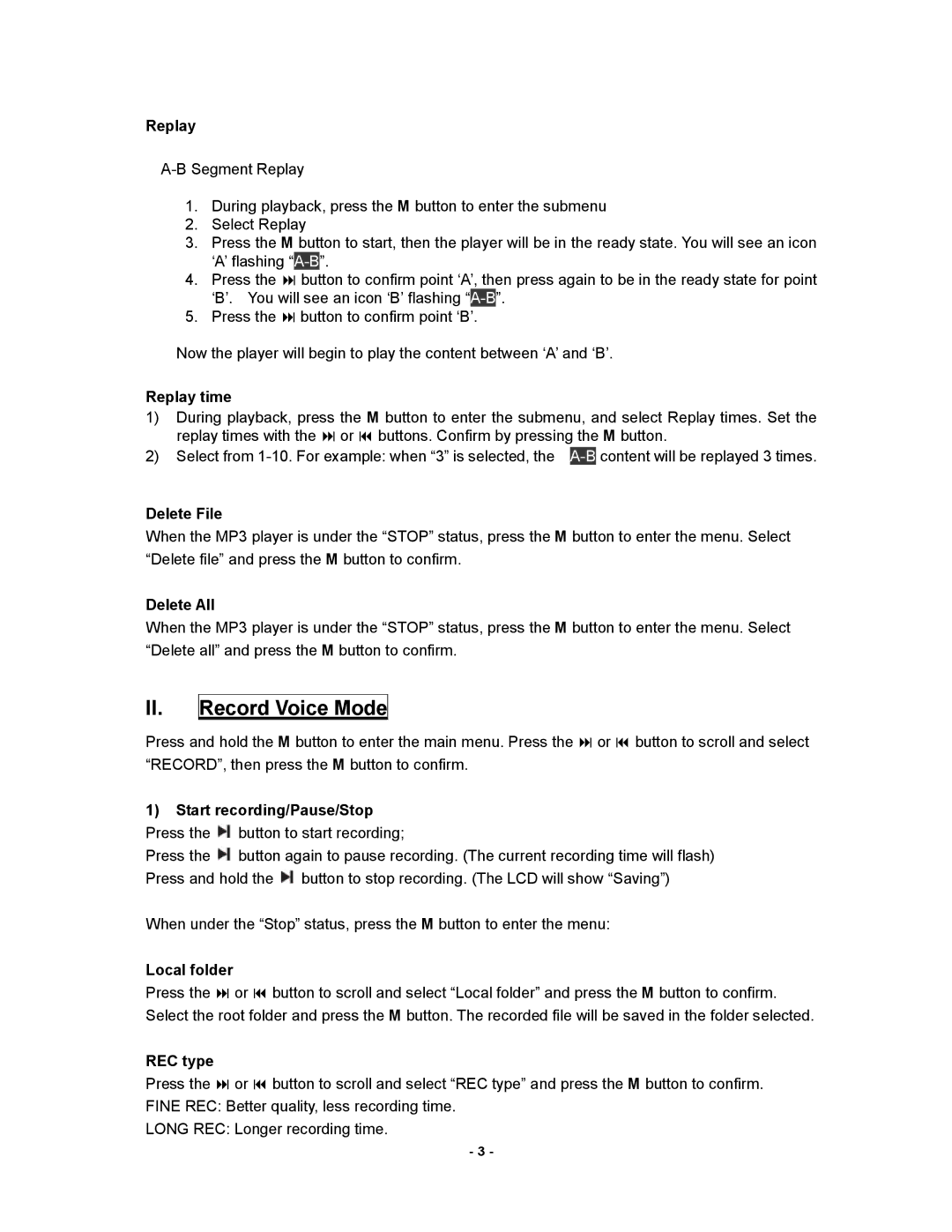 Hip Street HS-600 user manual Record Voice Mode 