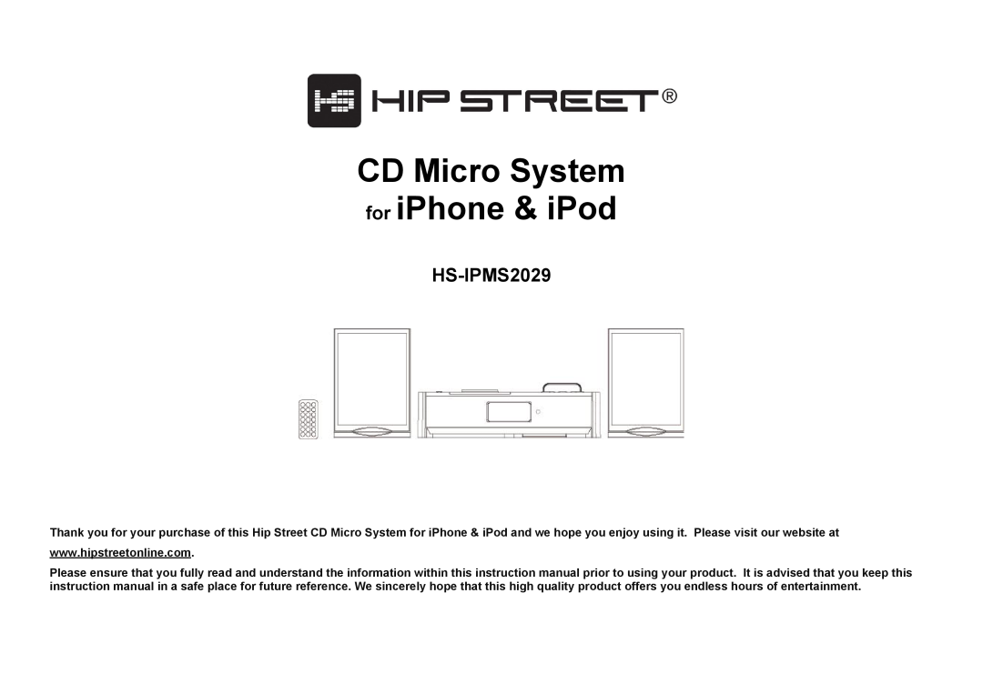 Hip Street HS-IPMS2029 instruction manual CD Micro System for iPhone & iPod 