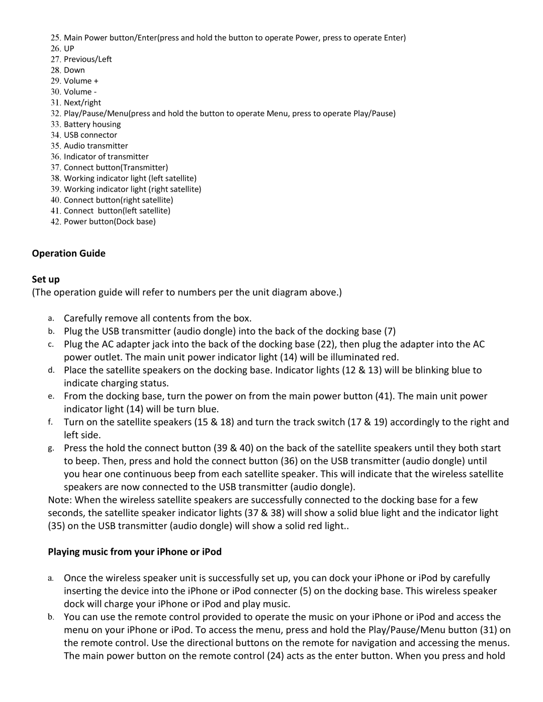 Hip Street HS-IPWSP850 instruction manual Operation Guide Set up, Playing music from your iPhone or iPod 