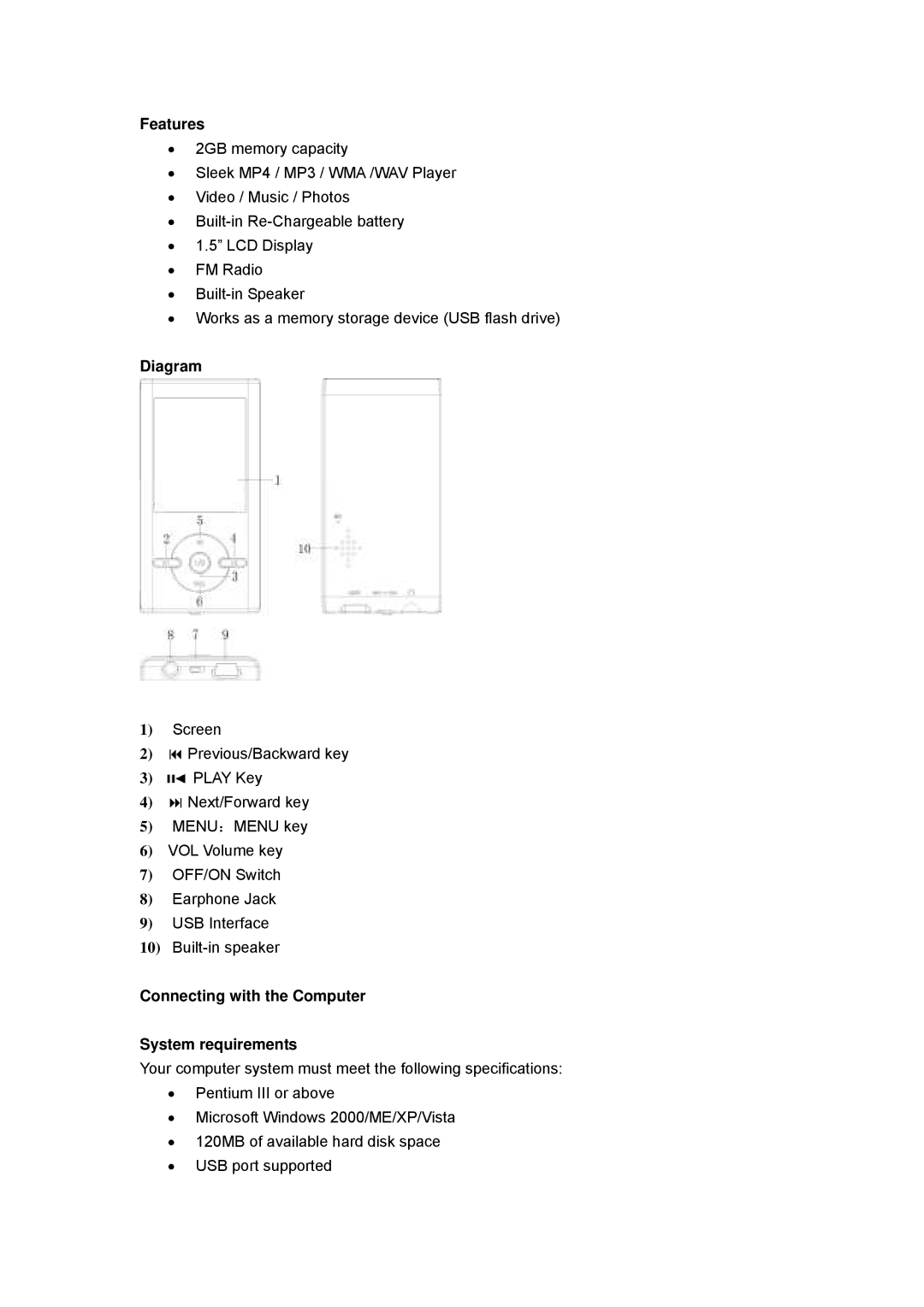 Hip Street HS-T29 instruction manual Features, Diagram, Connecting with the Computer System requirements 