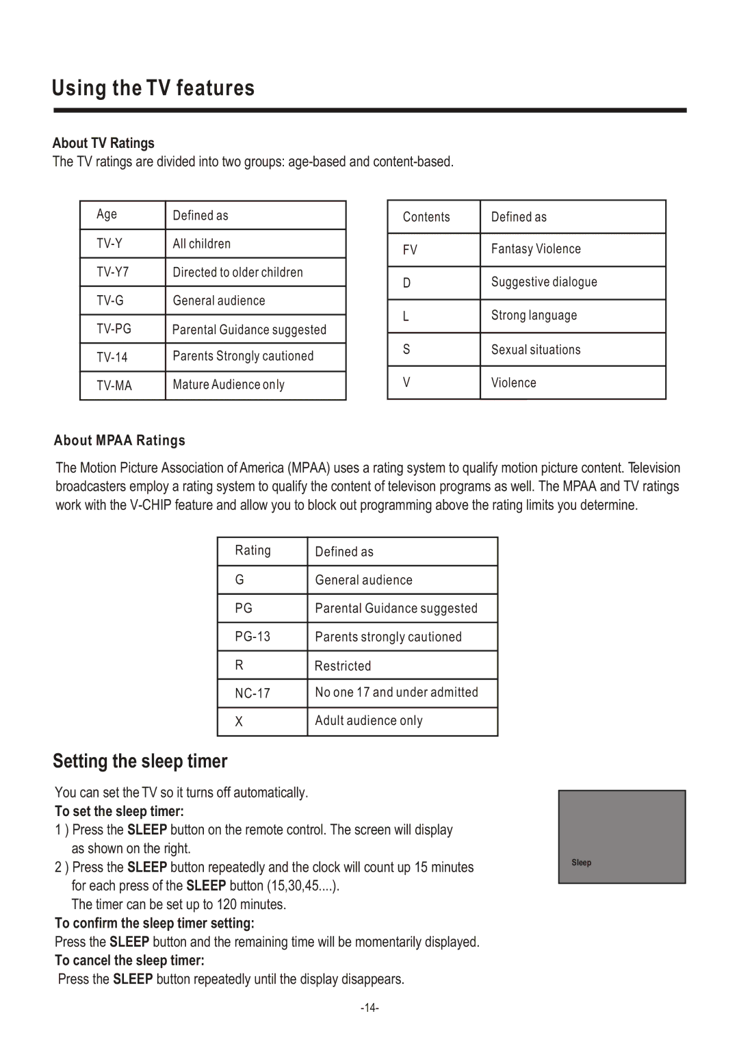 Hisense Group C2005US owner manual Setting the sleep timer 