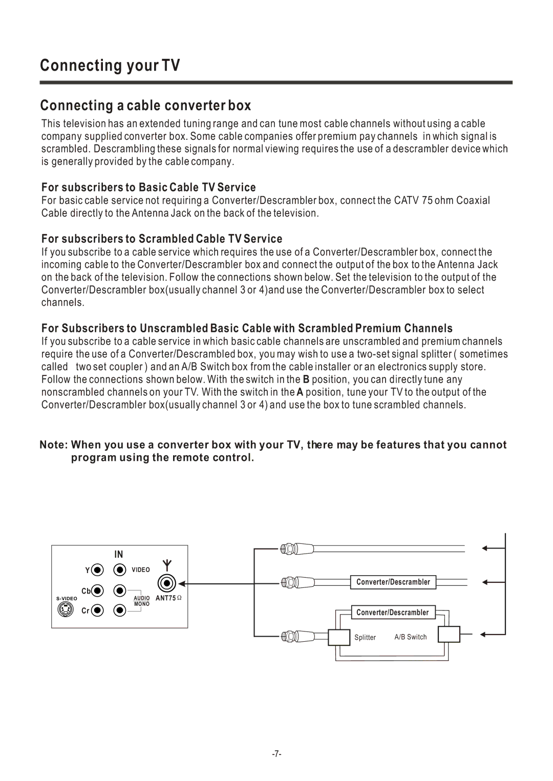 Hisense Group C2005US owner manual Connecting a cable converter box, Program using the remote control 