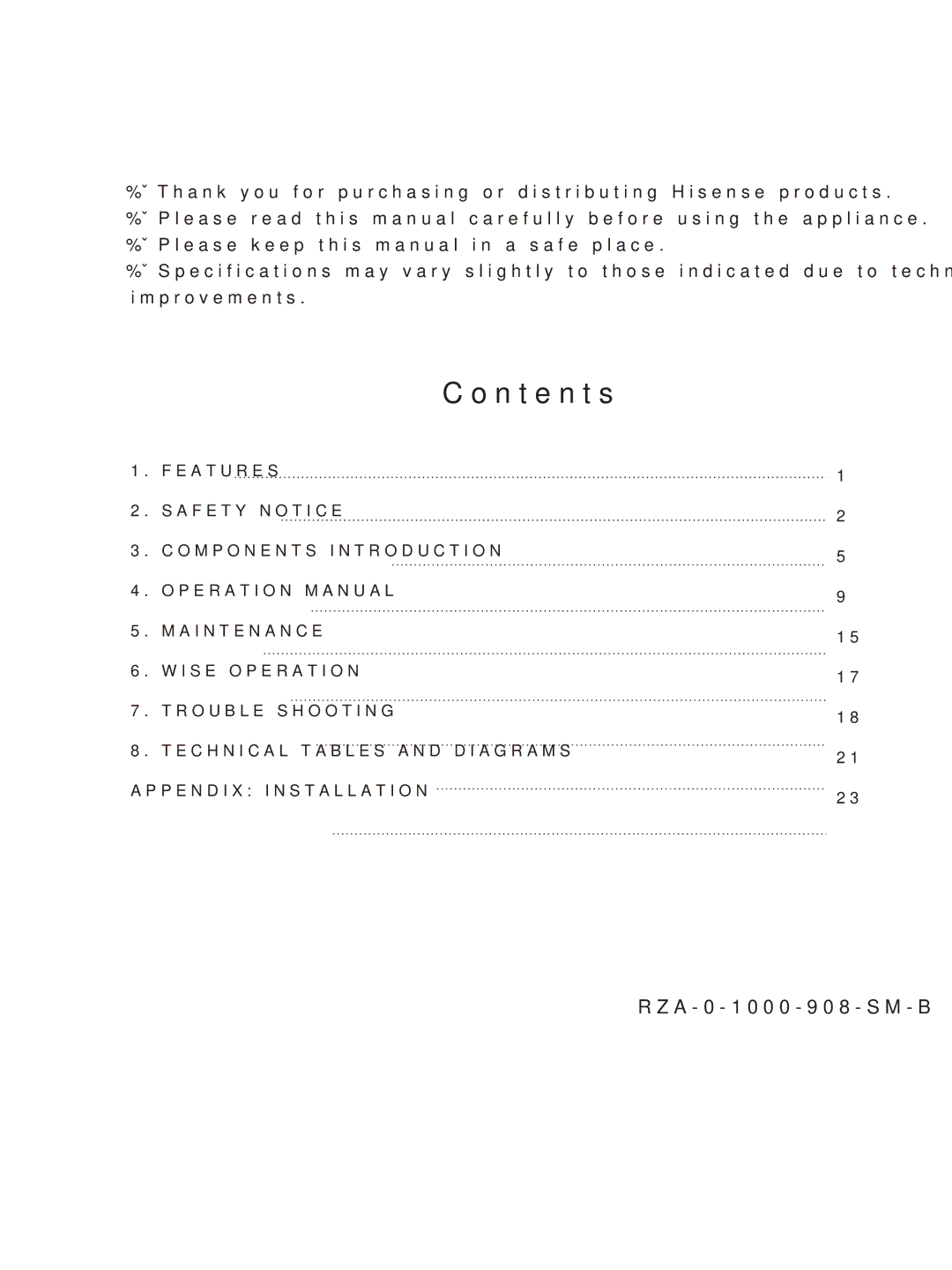 Hisense Group KF-5002GWE manual Contents 