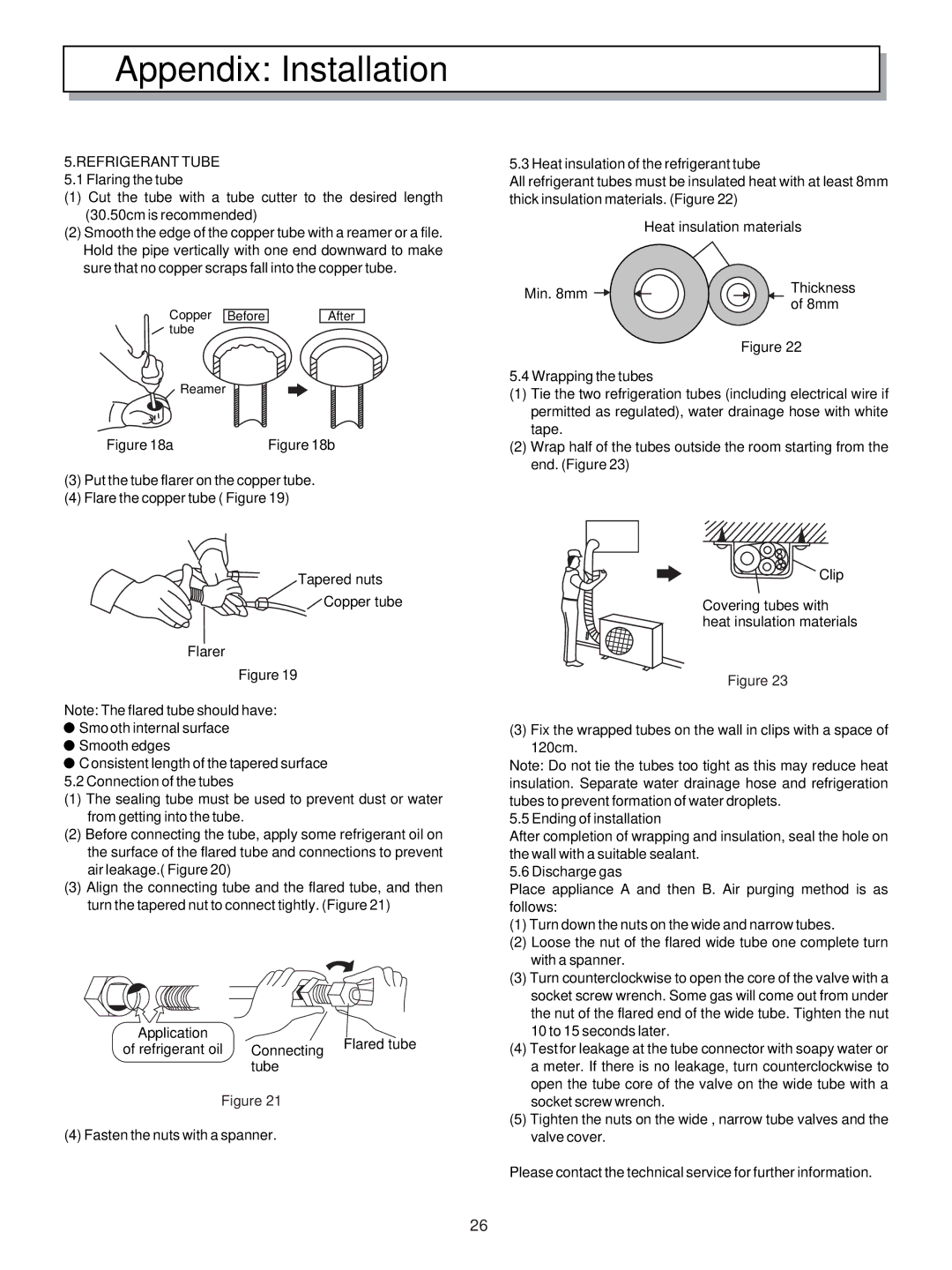 Hisense Group KF-5002GWE Flaring the tube, Connection of the tubes, Heat insulation of the refrigerant tube, Discharge gas 