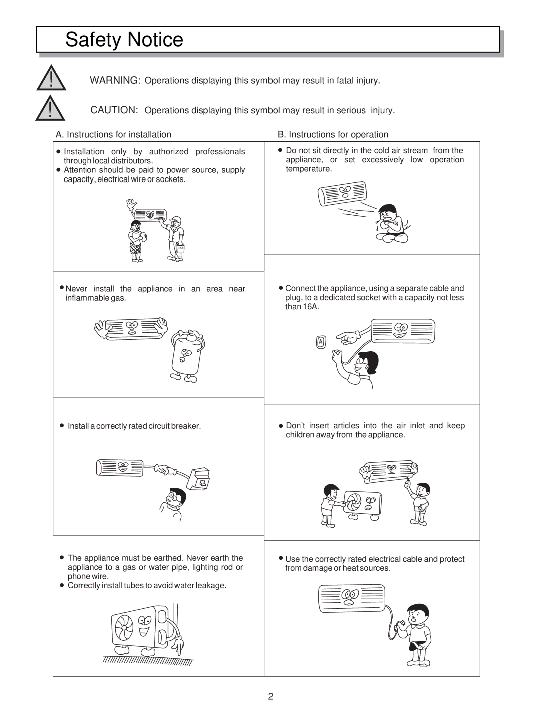 Hisense Group KF-5002GWE manual Safety Notice, Instructions for installation Instructions for operation 