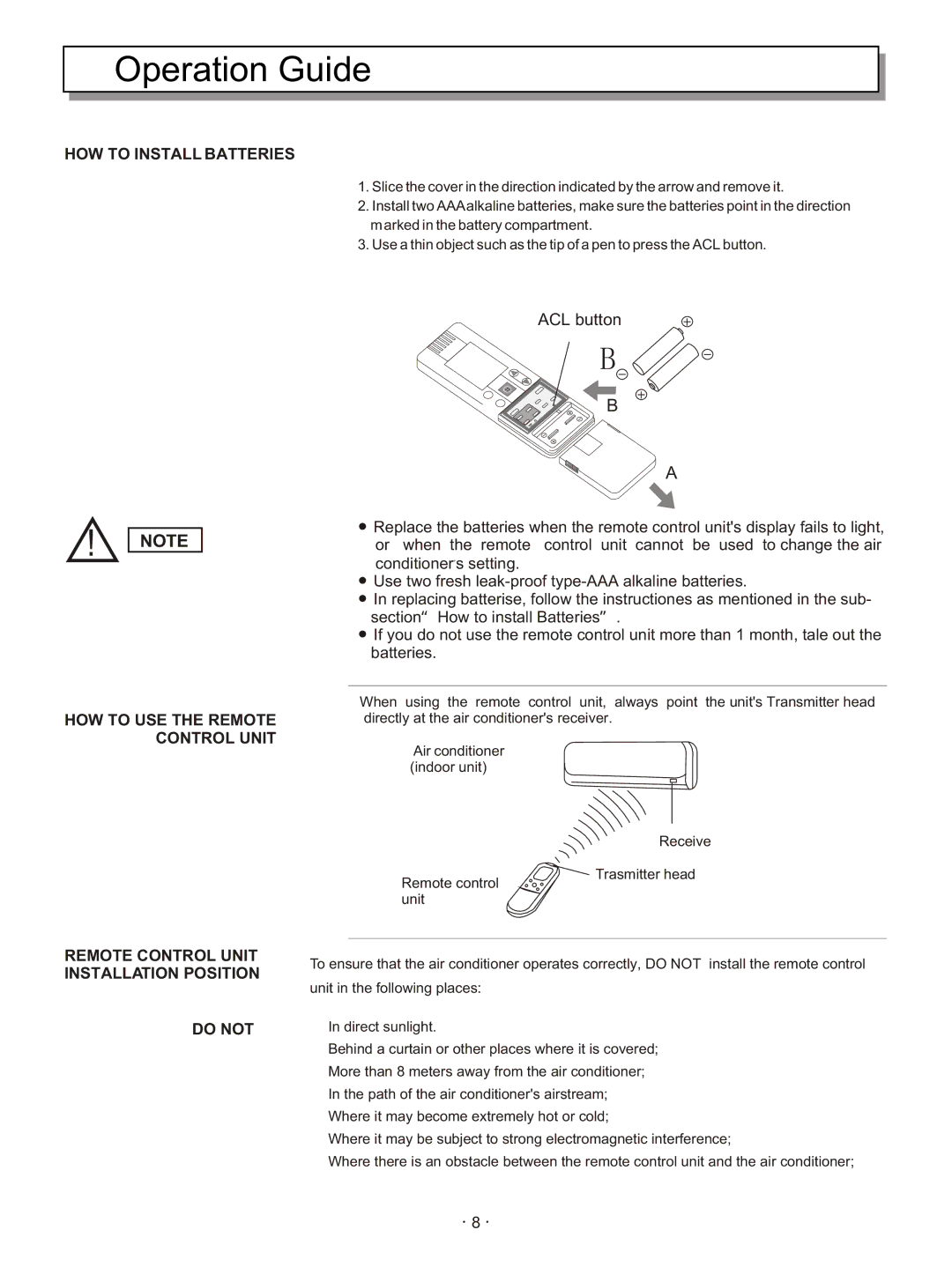 Hisense Group KFR 2801GW/BPE, KFR 2601GW/BPE instruction manual Operation Guide, HOW to Install Batteries 