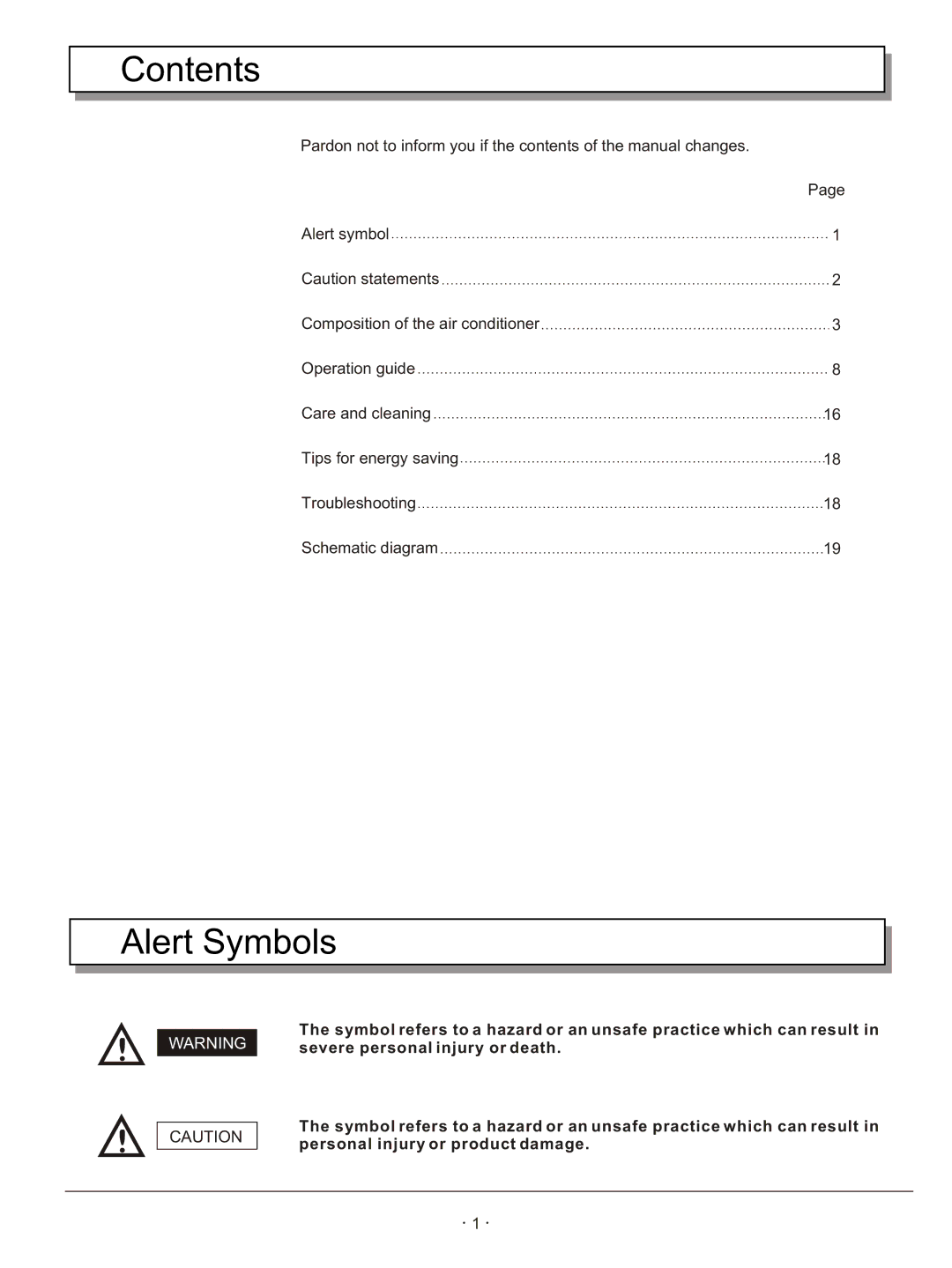 Hisense Group KFR 2601GW/BPE, KFR 2801GW/BPE instruction manual Contents, Alert Symbols 