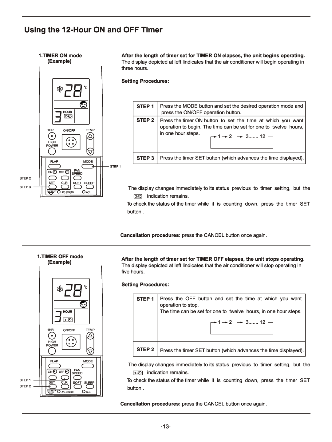 Hisense Group KFR 2601GW/BPE, KFR 2801GW/BPE instruction manual Using the 12-HourON and OFF Timer 