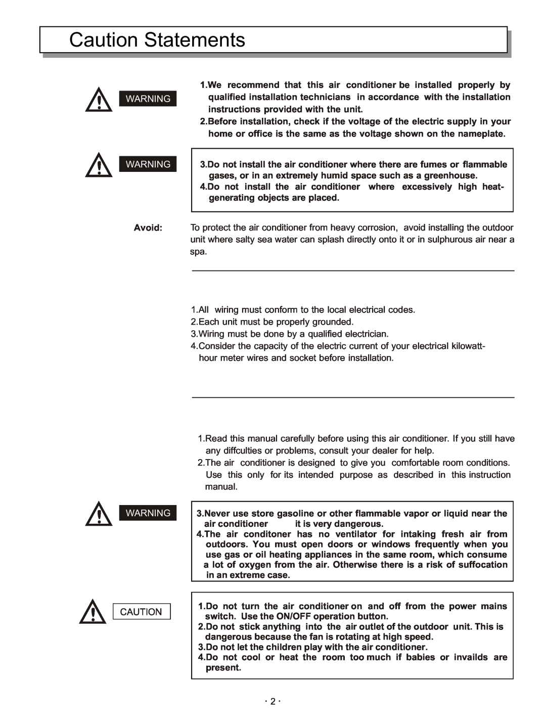 Hisense Group KFR 2801GW/BPE, KFR 2601GW/BPE instruction manual Caution Statements 