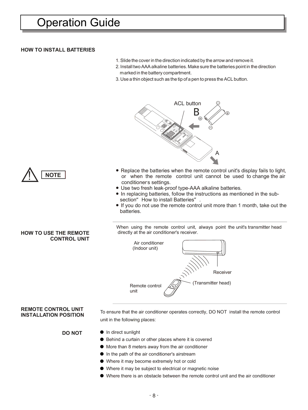 Hisense Group KFR 3201GWE, KFR 33GWE, KFR 28GWE, KFR 2101GWE, KFR 25GWE Operation Guide, HOW to Install Batteries 