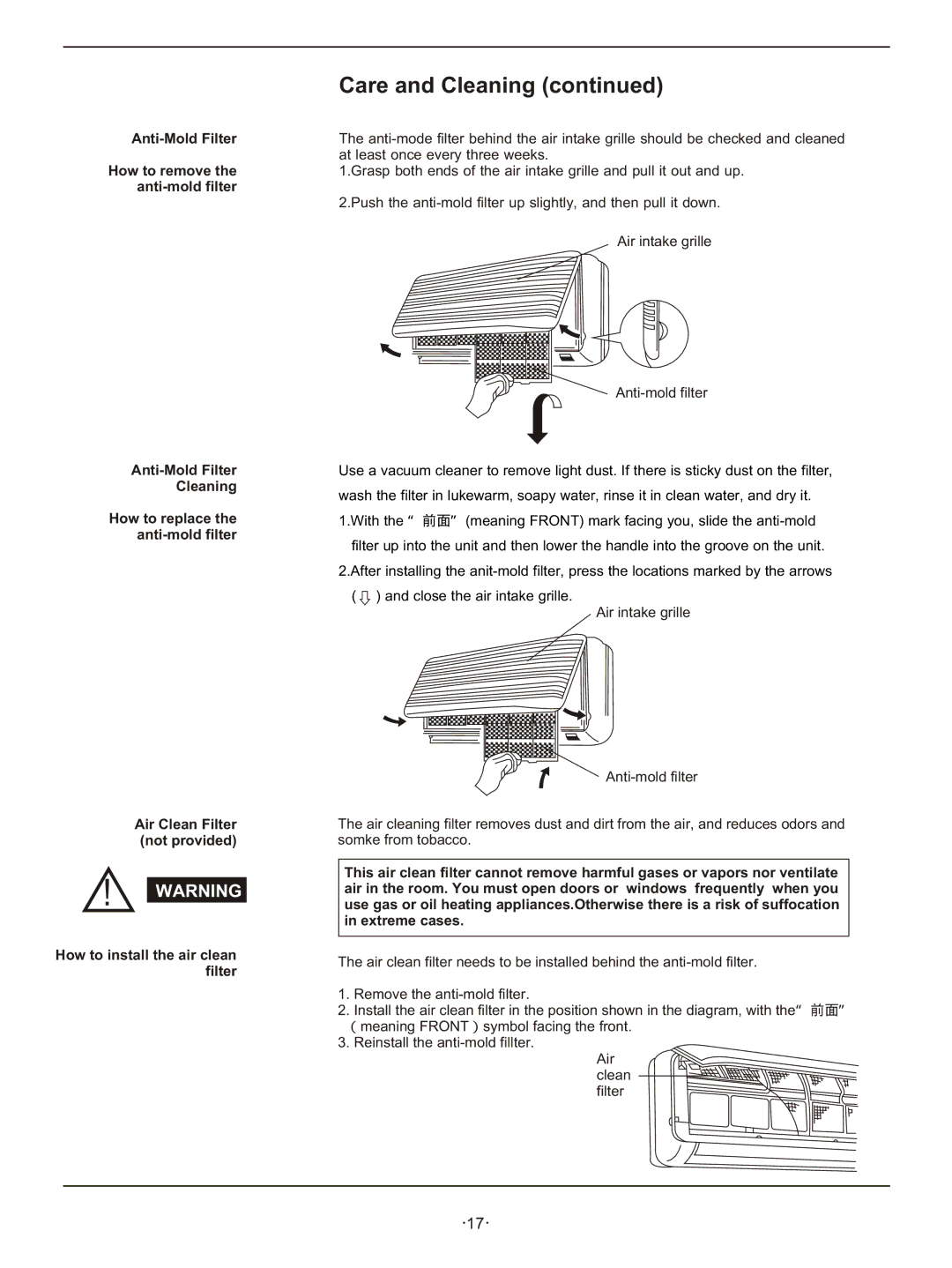 Hisense Group KFR 25GWE, KFR 3201GWE, KFR 33GWE, KFR 28GWE, KFR 2101GWE instruction manual Care and Cleaning 