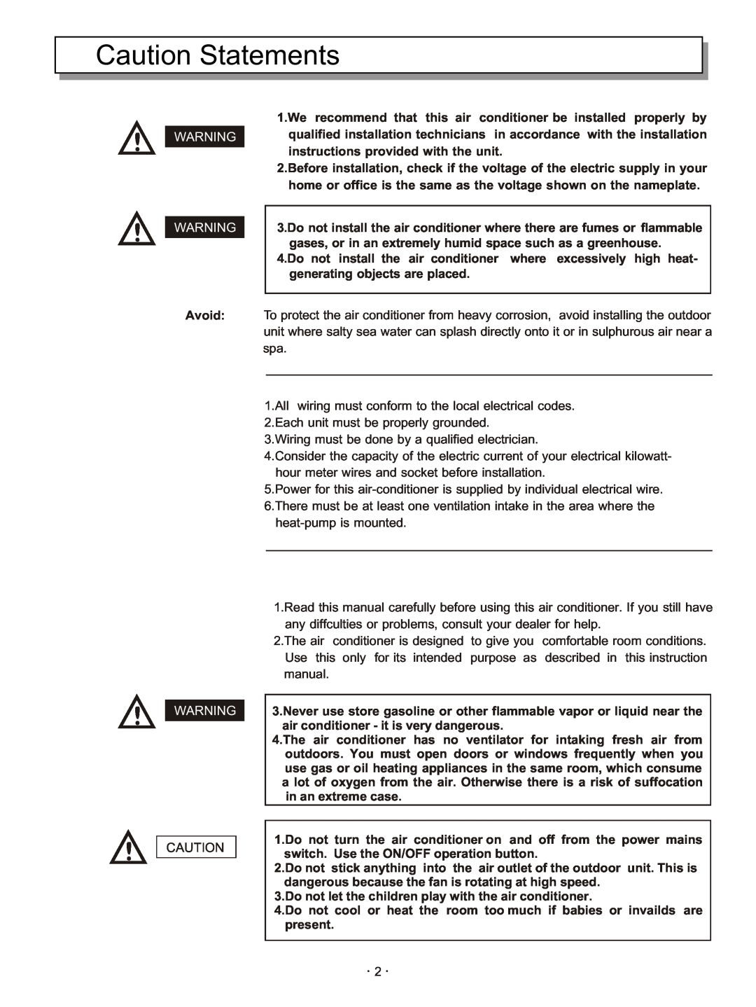 Hisense Group KFR 25GWE, KFR 3201GWE, KFR 33GWE, KFR 28GWE, KFR 2101GWE instruction manual Caution Statements 