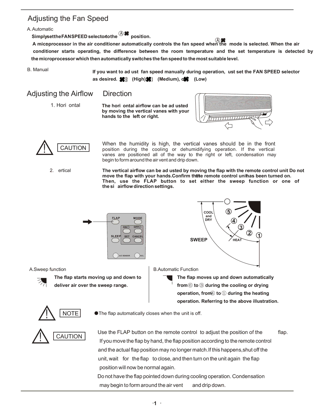 Hisense Group KFR-3208GW instruction manual Adjusting the Fan Speed, Adjusting the Airflow Direction, Horizontal 