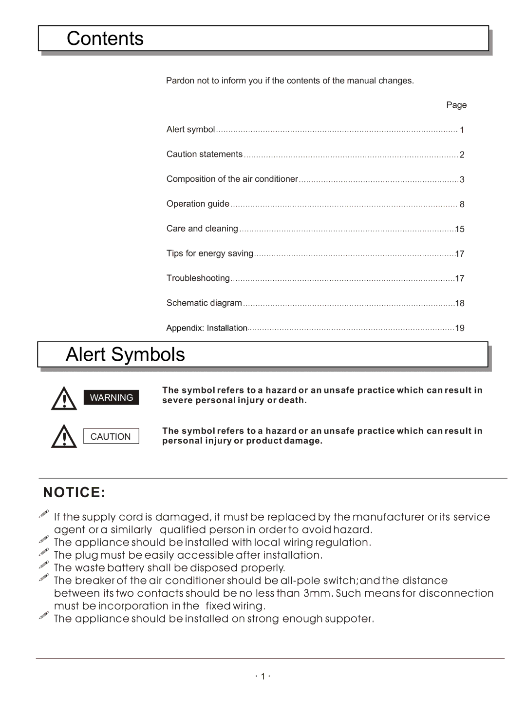 Hisense Group KFR-3208GW instruction manual Contents, Alert Symbols 