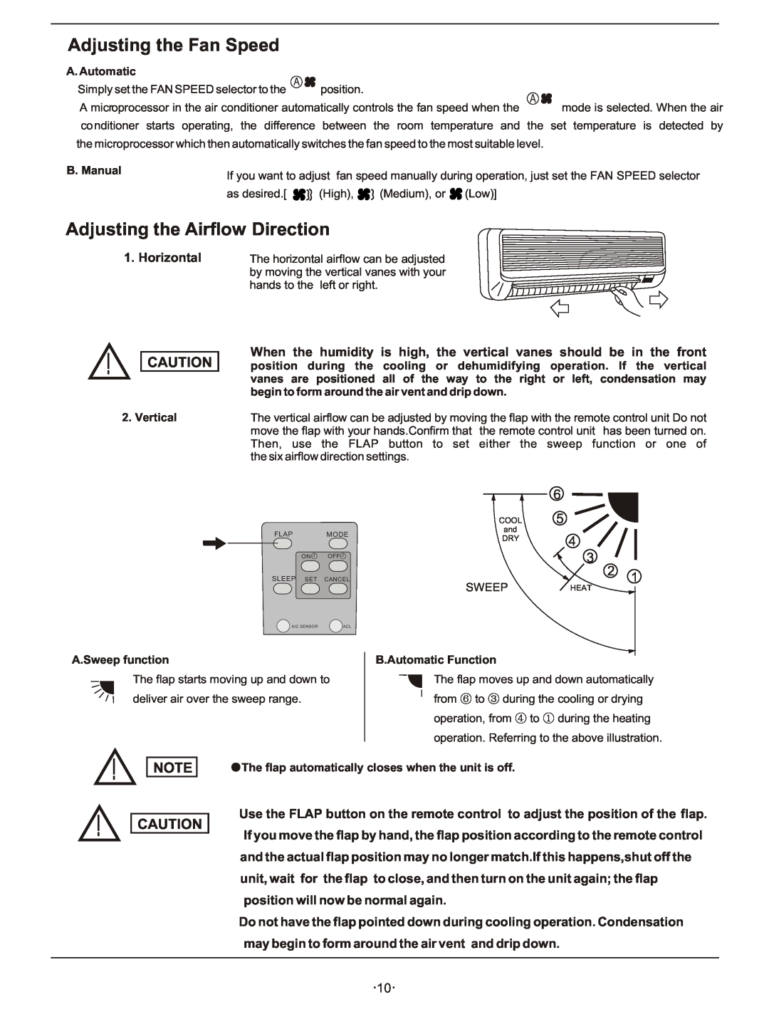 Hisense Group KFR-3208GW instruction manual Adjusting the Fan Speed, Adjusting the Airflow Direction 