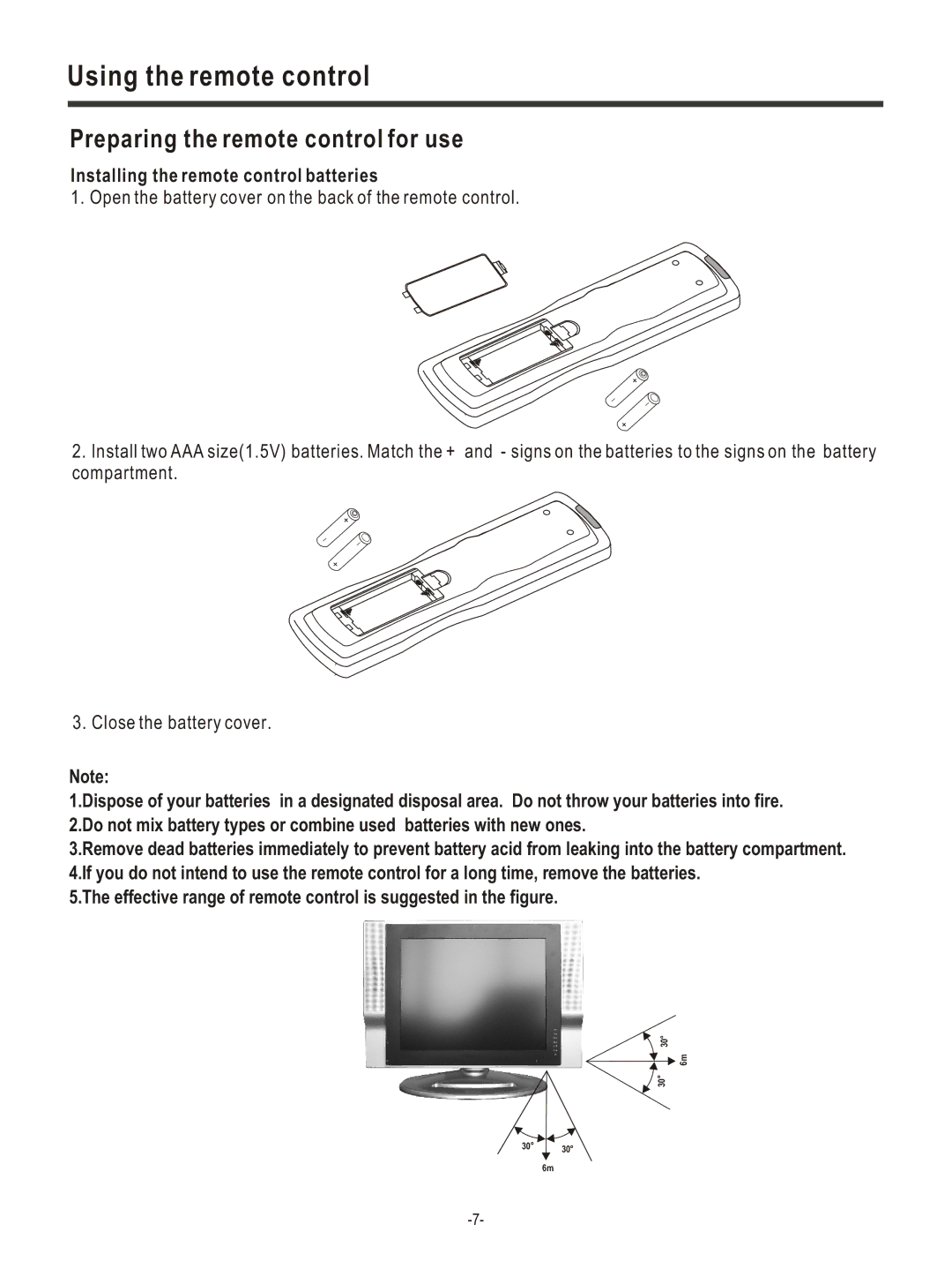 Hisense Group LCD COLOUR TV user manual Using the remote control, Preparing the remote control for use 