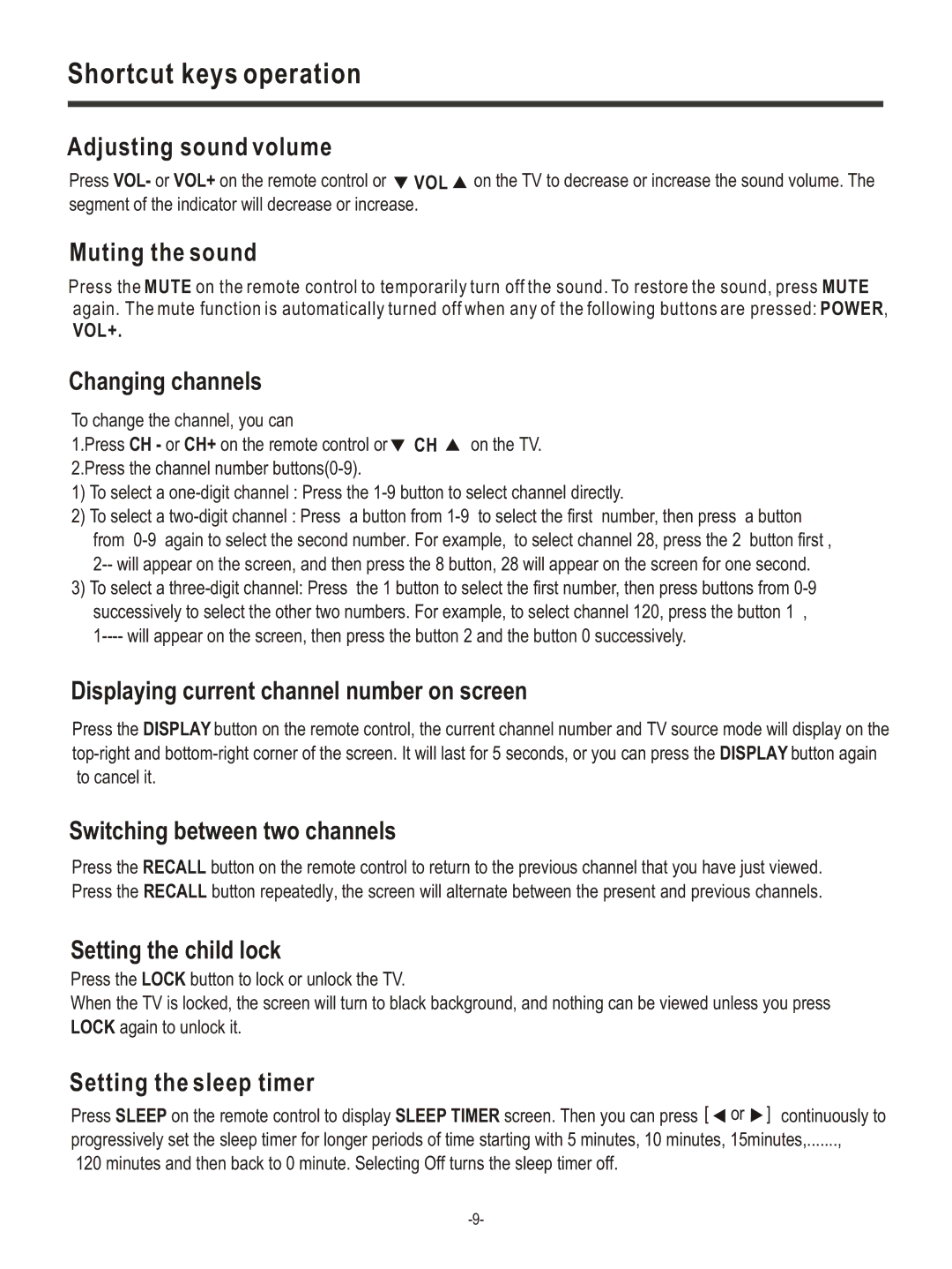 Hisense Group LCD COLOUR TV Adjusting sound volume, Muting the sound, Changing channels, Switching between two channels 