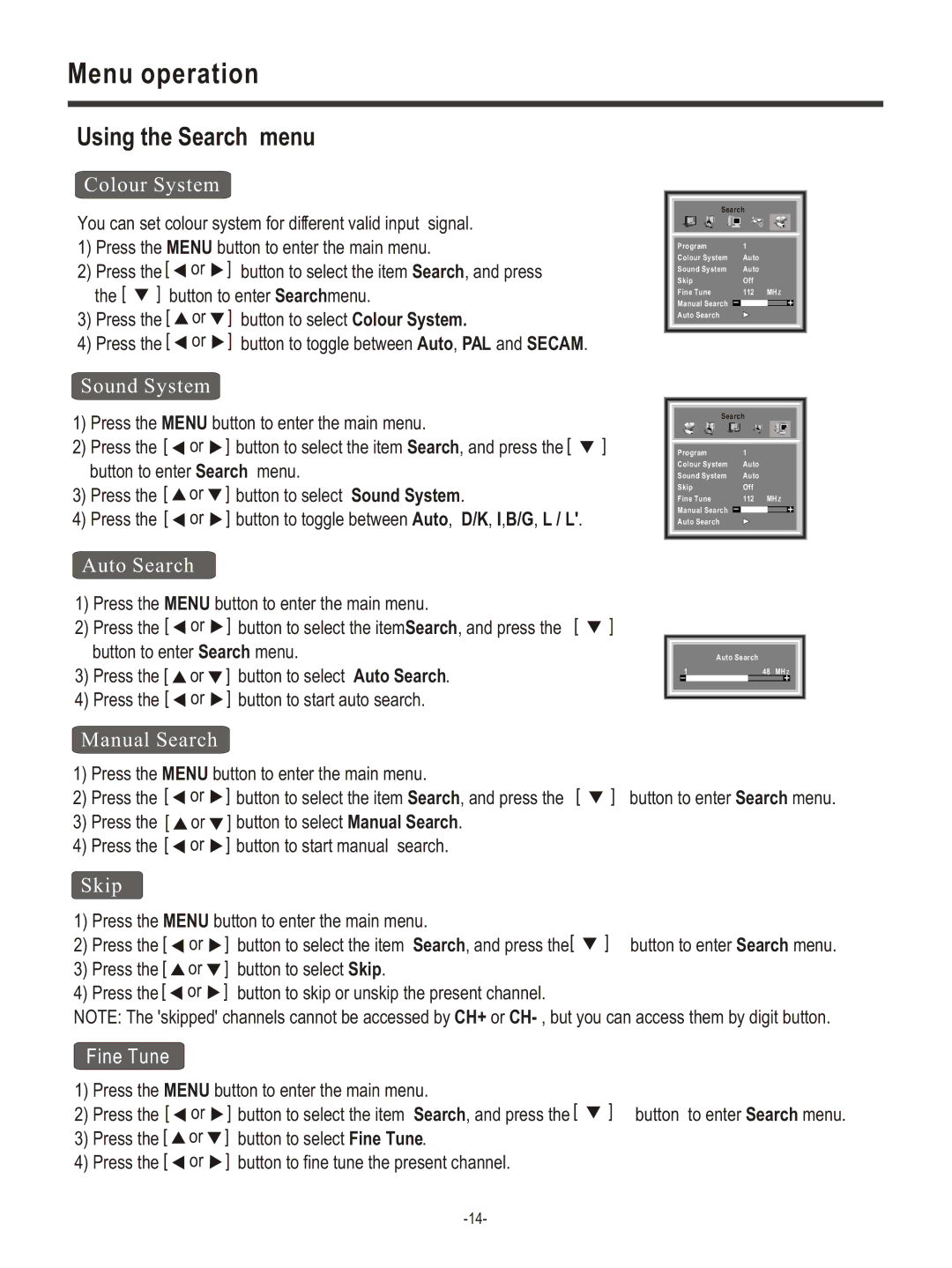 Hisense Group LCD COLOUR TV user manual Using the Search menu 