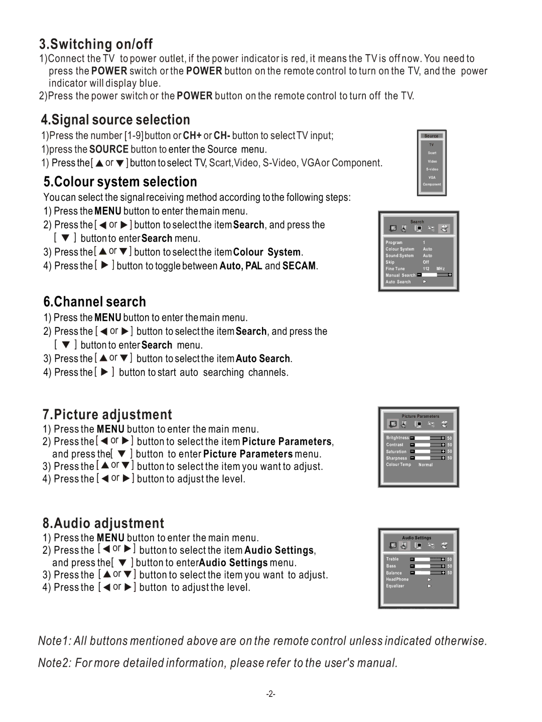 Hisense Group LCD COLOUR TV Switching on/off, Signal source selection, Colour system selection, Picture adjustment 