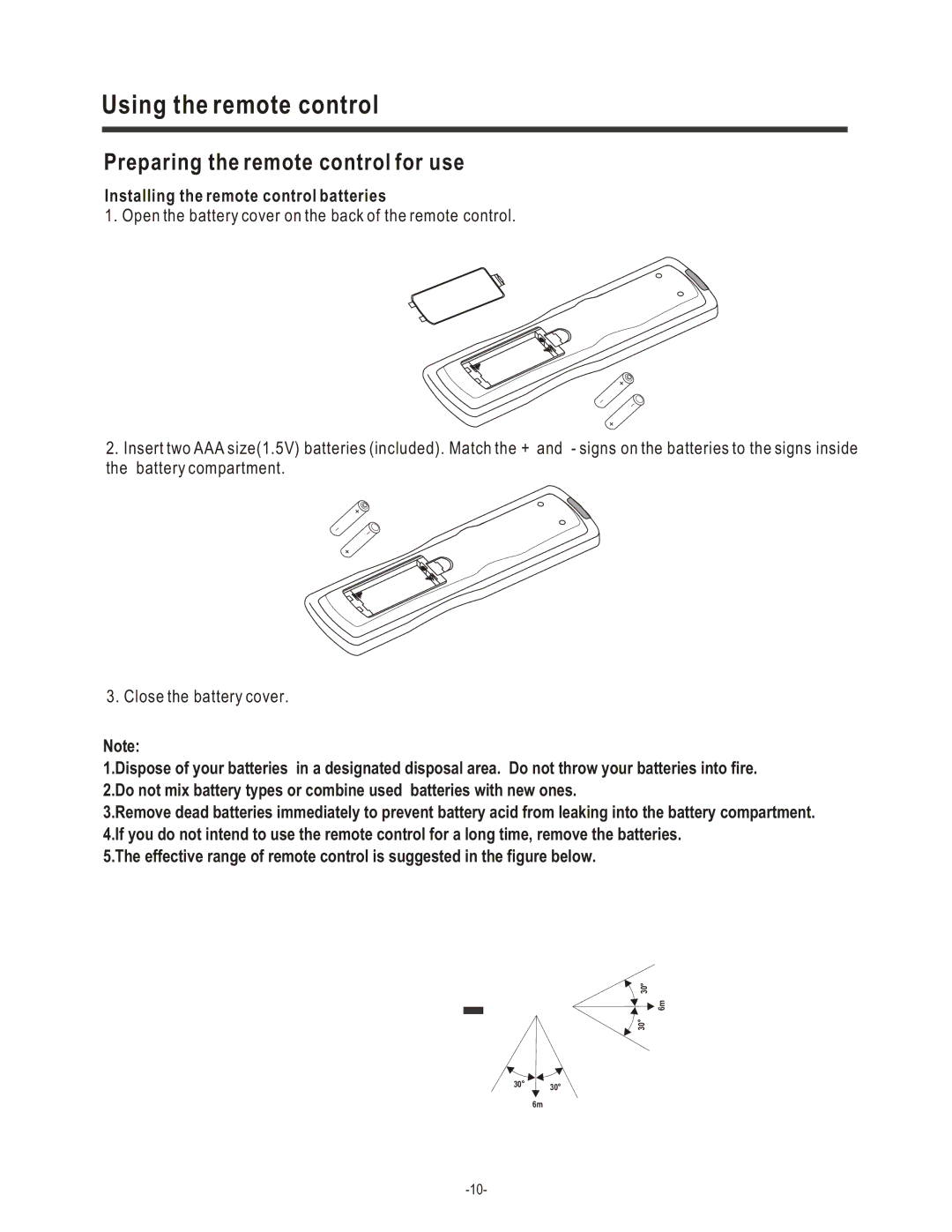 Hisense Group LCD1504US user manual Using the remote control, Preparing the remote control for use 