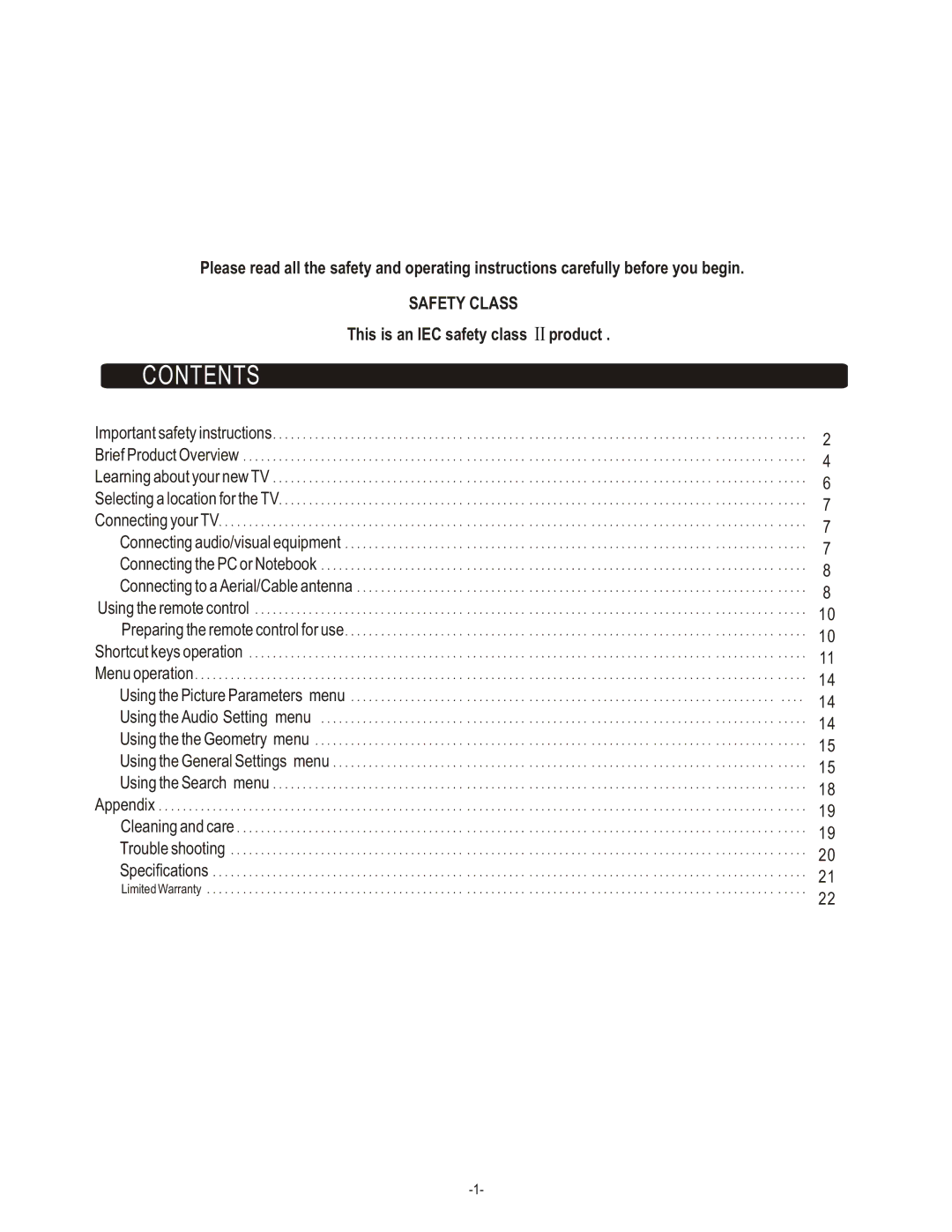 Hisense Group LCD1504US user manual Contents 