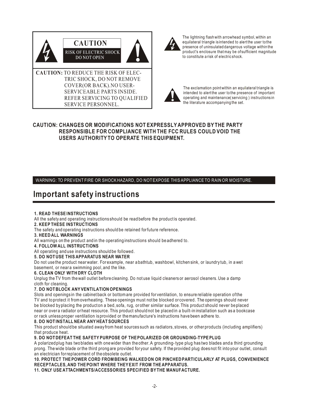 Hisense Group LCD1504US user manual Important safety instructions, Do not USE this Apparatus Near Water 