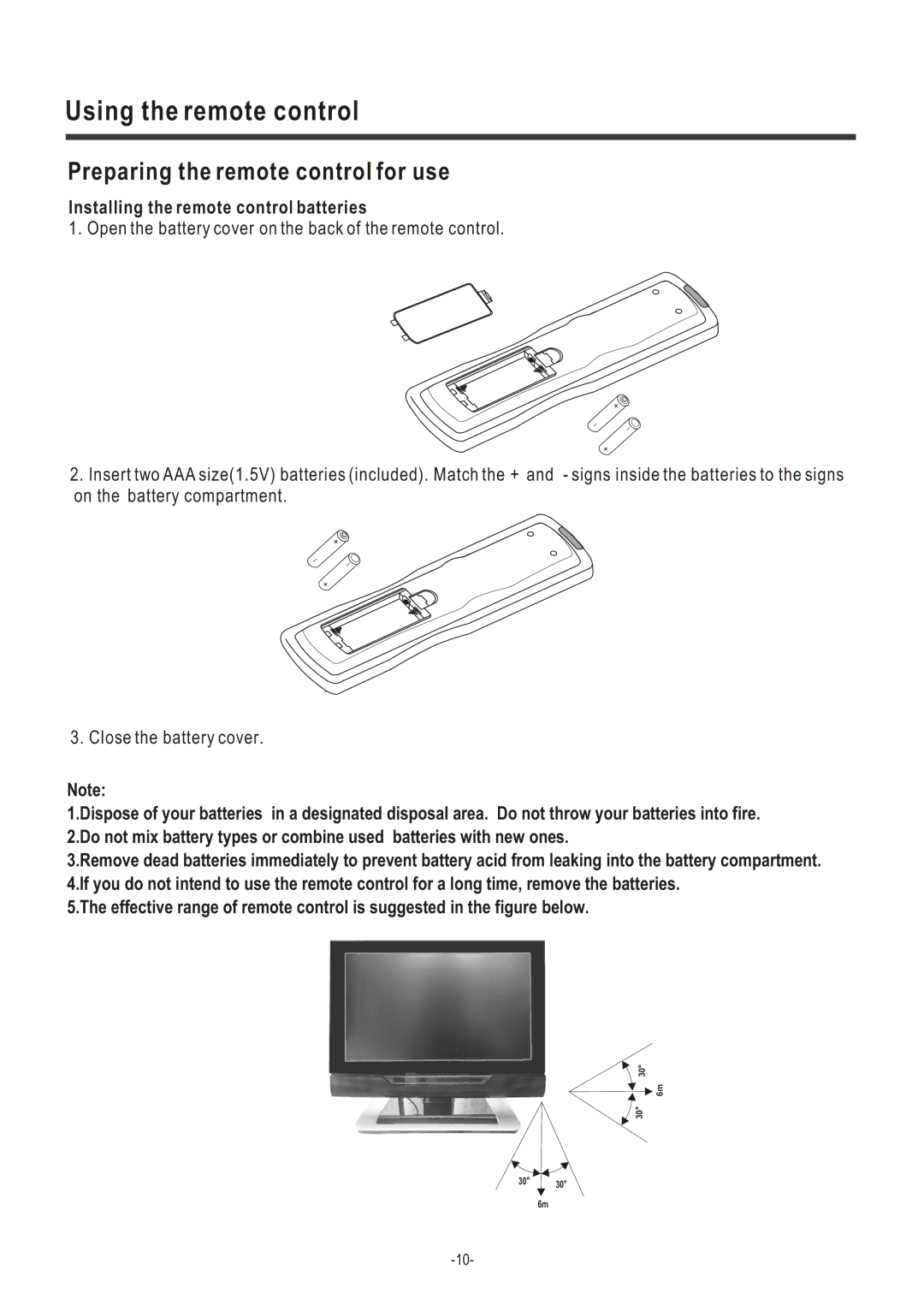 Hisense Group LCD2004US user manual Using the remote control, Preparing the remote control for use 