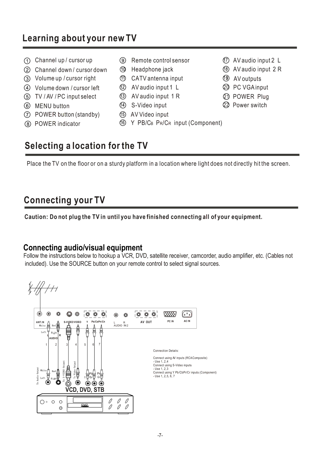 Hisense Group LCD2004US user manual Selecting a location for the TV, Connecting your TV 