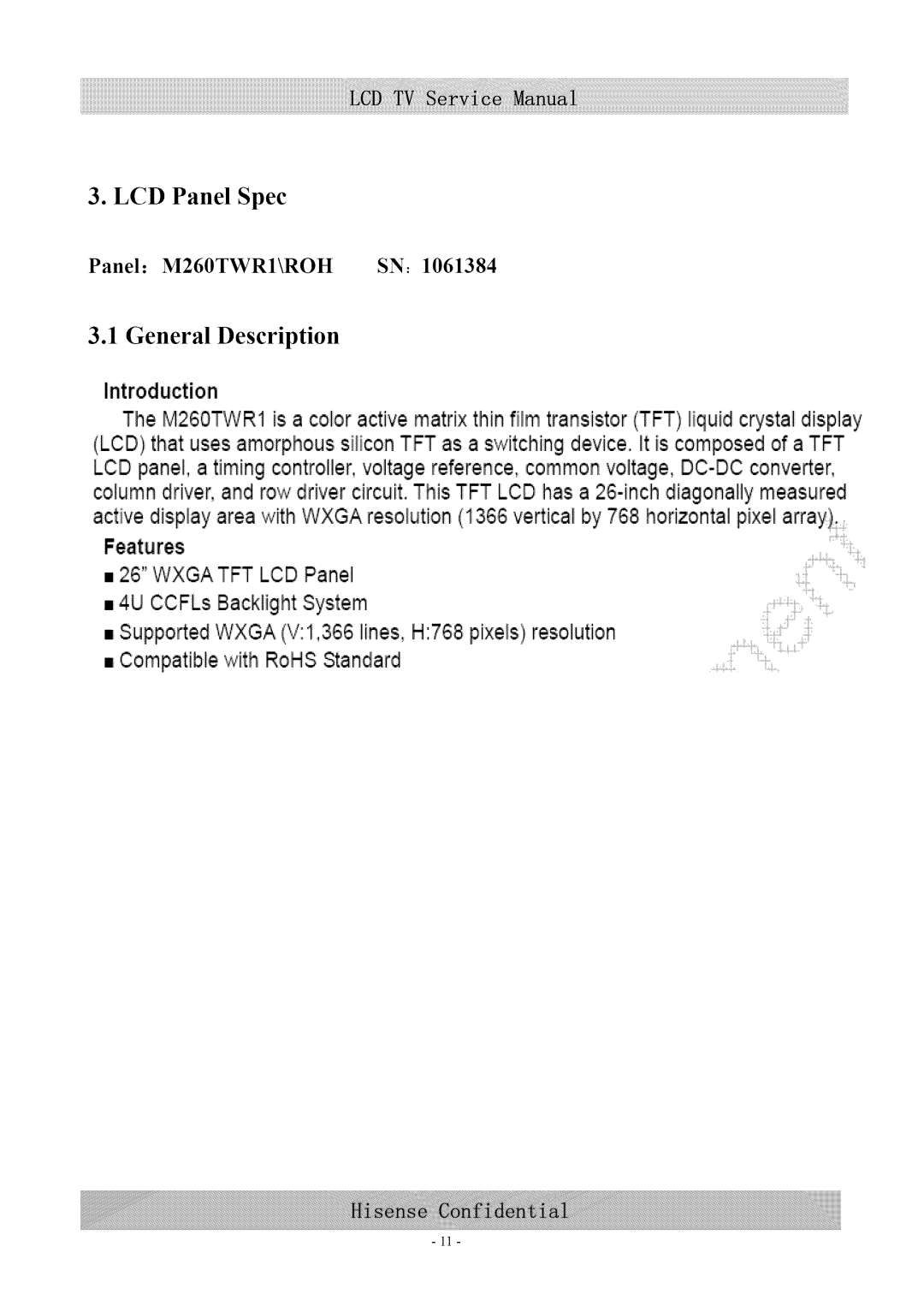 Hisense Group MT5380 service manual LCD Panel Spec 