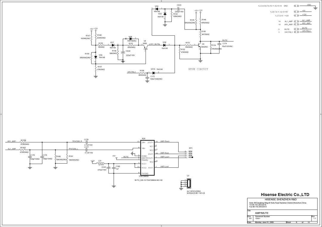 Hisense Group MT5380 service manual VD4, 2OUT+, NC1, NC3, AMUTE1OUT+, VCC1, XP3 